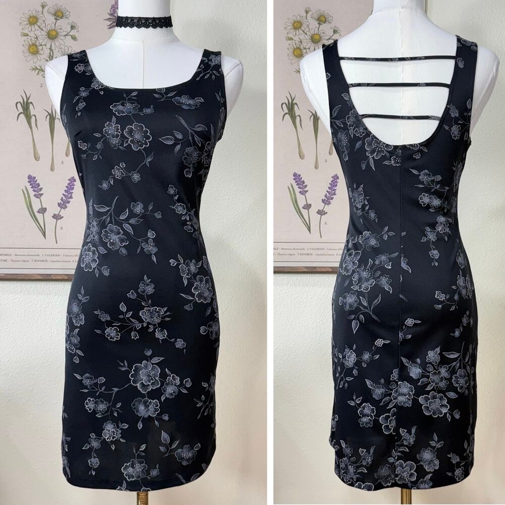 90s Y2k Floral Backless Mini Dress Sexy Dark Coquette Romantic Goth Whimsigoth S